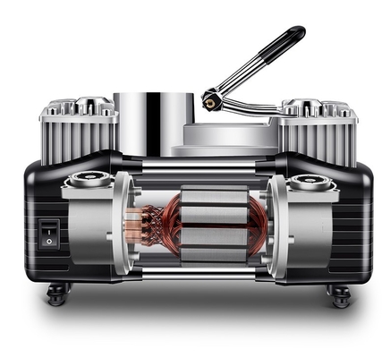 ضاغط هواء سيارة معدني مزدوج الأسطوانات DC12Volt مع مقياس الضغط