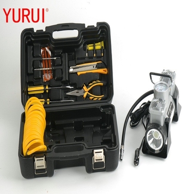 DC12v مزدوج الأسطوانة المعدنية مضخة إطارات السيارة مع ضوء LED وصندوق أدوات
