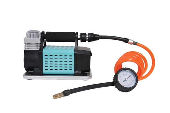 ضاغط هواء سيارة محمول معدني DC12V أحادي الأسطوانة مع مقياس ضغط معدني