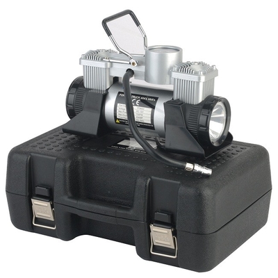 سعر جيد DC12v مزدوج الأسطوانة المعدنية مضخة إطارات السيارة مع ضوء LED وصندوق أدوات الانترنت